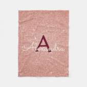 Rose Gold Burgundy Sparkle Glitzer Monogram Name Fleecedecke (Vorderseite)