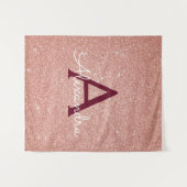 Rose Gold Burgundy Sparkle Glitzer Monogram Wandteppich (Vorderseite (Horizontal))