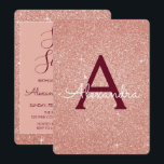 Rose Gold Burgundy Sparkle Glitzer Sweet 16 Einladung<br><div class="desc">Blush Pink - Rose Gold und Burgund Sparkle Glitzer 16 . Geburtstag Monogram Name und Erstgeburtstag Party Einladung. Diese Einladung ist perfekt für die Rose Gold Sparkle Glitzer Sweet 16 Geburtstagsparty,  die in Rosa Rose Gold zu feiern suchen.</div>