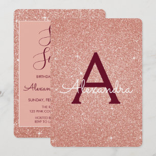 Rose Gold Burgundy Sparkle Glitzer Sweet 16 Einladung