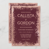 Rose Gold Burgundy Spritzer Glitzer Border Wedding Einladung (Vorne/Hinten)