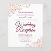 Rose Gold Burgundy Wedding Reception BUDGET Einlad (Vorderseite)
