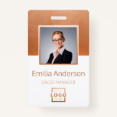 Rose Gold Business Logo Mitarbeiter Foto Ausweis (Vorderseite)