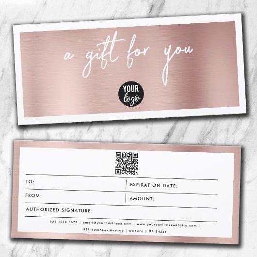 Rose Gold Business Logo QR Code Geschenkgutschein