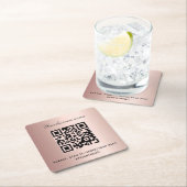 Rose Gold Business Salon Name qr Code Rechteckiger Pappuntersetzer (Vor Ort)