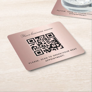 Rose Gold Business Salon Name qr Code Rechteckiger Pappuntersetzer