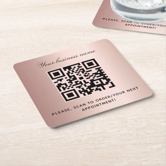 Rose Gold Business Salon Name qr Code Rechteckiger Pappuntersetzer (angewinkelt)