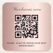Rose Gold Business Salon Name qr Code Rechteckiger Pappuntersetzer (Vorderseite)