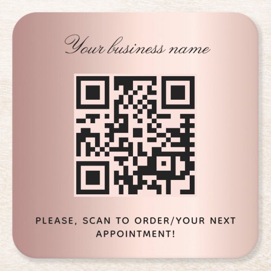 Rose Gold Business Salon Name qr Code Rechteckiger Pappuntersetzer (Vorderseite)