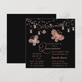 Rose Gold Butterfly Chic Moderne Quinceñera Einladung