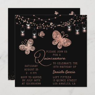 Rose Gold Butterfly Chic Moderne Quinceñera Einladung