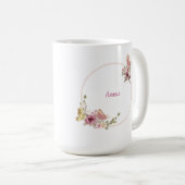 Rose Gold Butterfly Floral Latte Mug – Custom Name Kaffeetasse (VorderseiteRechts)
