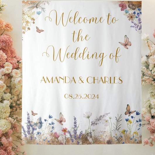 Rose Gold Butterfly Garden Hochzeit Hintergrund Wandteppich