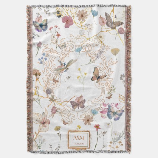 Rose Gold Butterfly Garden Throw Blanket Decke (Vorderseite Vertikal)
