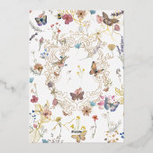 Rose Gold Butterfly Garden Wedding Folieneinladung (Rückseite)