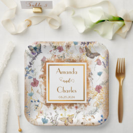 Rose Gold Butterfly Garden Wedding Pappteller