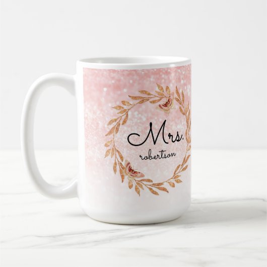 Rose Gold Butterfly Pink Glitzer Brautparty Kaffeetasse (Links)