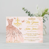 Rose Gold Butterfly Tiara Kleid Quinceanera Folieneinladung (Stehend vorne)