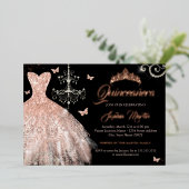 Rose Gold Butterfly Tiara Kleid Quinceanera Folieneinladung (Stehend vorne)