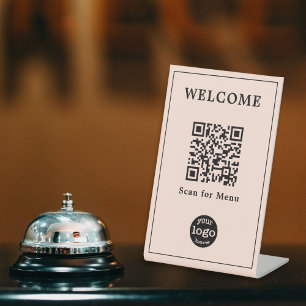 Rose Gold Cafe Menü QR Code Firmenlogo Sockelschild