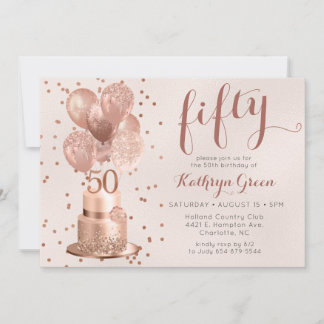 Rose Gold Cake 50. Geburtstag Einladung