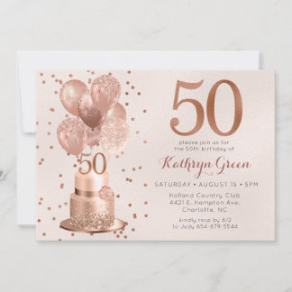 Rose Gold Cake 50. Geburtstag Einladung