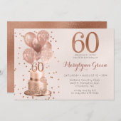 Rose Gold Cake 60. Geburtstag Einladung (Vorne/Hinten)