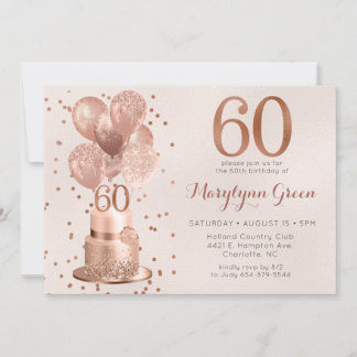 Rose Gold Cake 60. Geburtstag Einladung