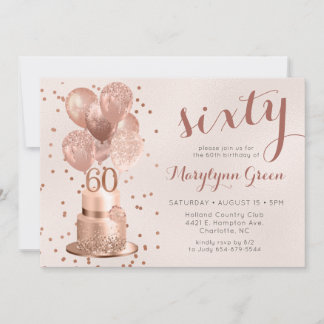 Rose Gold Cake 60. Geburtstag Einladung