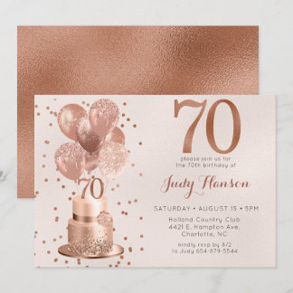 Rose Gold Cake 70. Geburtstag Einladung