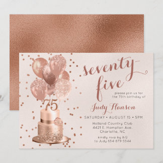 Rose Gold Cake 75. Geburtstag Einladung