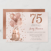 Rose Gold Cake 75. Geburtstag Einladung (Vorne/Hinten)