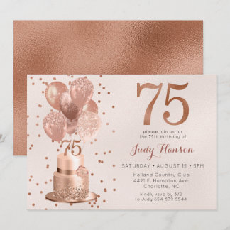 Rose Gold Cake 75. Geburtstag Einladung