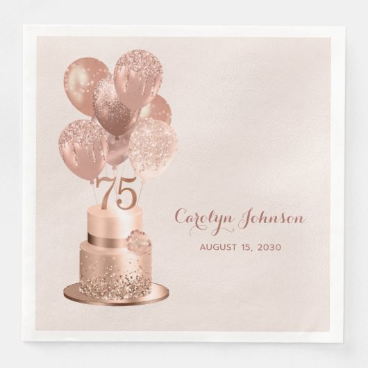 Rose Gold Cake 75. Geburtstag Serviette (Vorderseite)