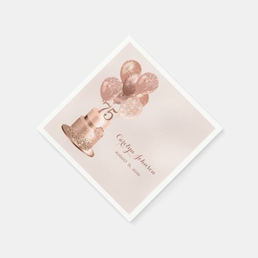 Rose Gold Cake 75. Geburtstag Serviette (Ecke)