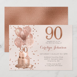 Rose Gold Cake 90. Geburtstag Einladung