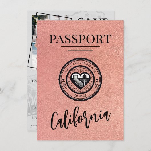Rose Gold California Pass Save the Date (Vorne/Hinten)
