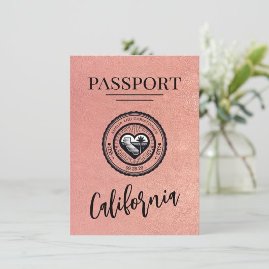 Rose Gold California Pass Save the Date (Stehend Vorderseite)