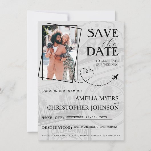 Rose Gold California Pass Save the Date (Rückseite)