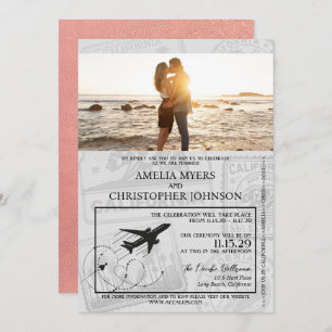 Rose Gold California Passport Wedding Einladung