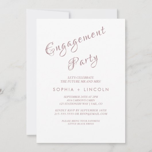 Rose Gold Calligrafy Engagement Partei Einladung (Vorderseite)