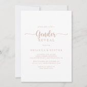 Rose Gold Calligrafy Gender Reveal Party Einladung (Vorderseite)
