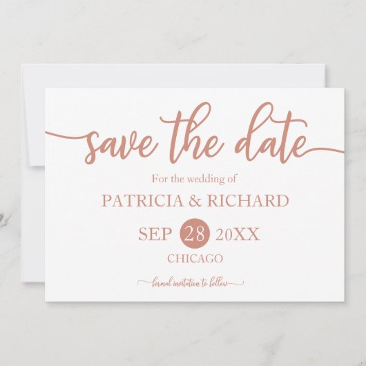 Rose Gold Calligrafy Wedding Save the Date Einladung (Vorderseite)