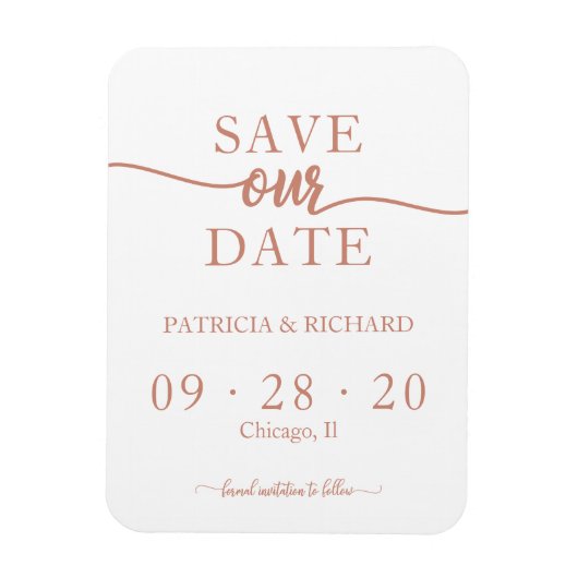 Rose Gold Calligrafy Wedding Save the Date Magnet (Vertikal)