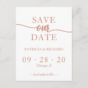 Rose Gold Calligrafy Wedding Save the Date Postkarte
