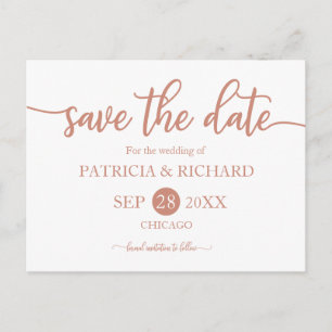 Rose Gold Calligrafy Wedding Save the Date Postkarte