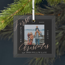 Rose Gold Calligraph Weihnachts Neues Zuhause-Foto Ornament Aus Glas