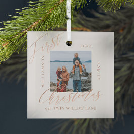 Rose Gold Calligraph Weihnachts Neues Zuhause-Foto Ornament Aus Glas