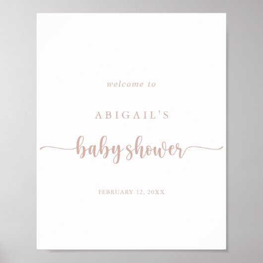 Rose Gold Calligraphy Baby Dusche Willkommen Poster (Vorne)