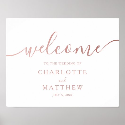 Rose Gold Calligraphy Begrüßungspapier Poster (Vorne)